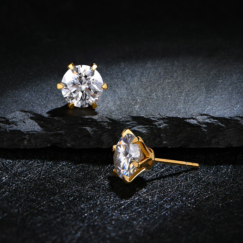 Solitaire Moissanite Six Prong Sterling Silver Stud Earrings - Image 4