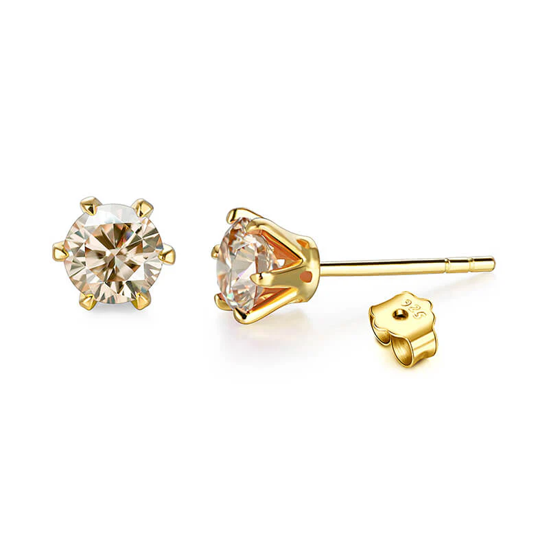 Solitaire Moissanite Six Prong Sterling Silver Stud Earrings - Image 7