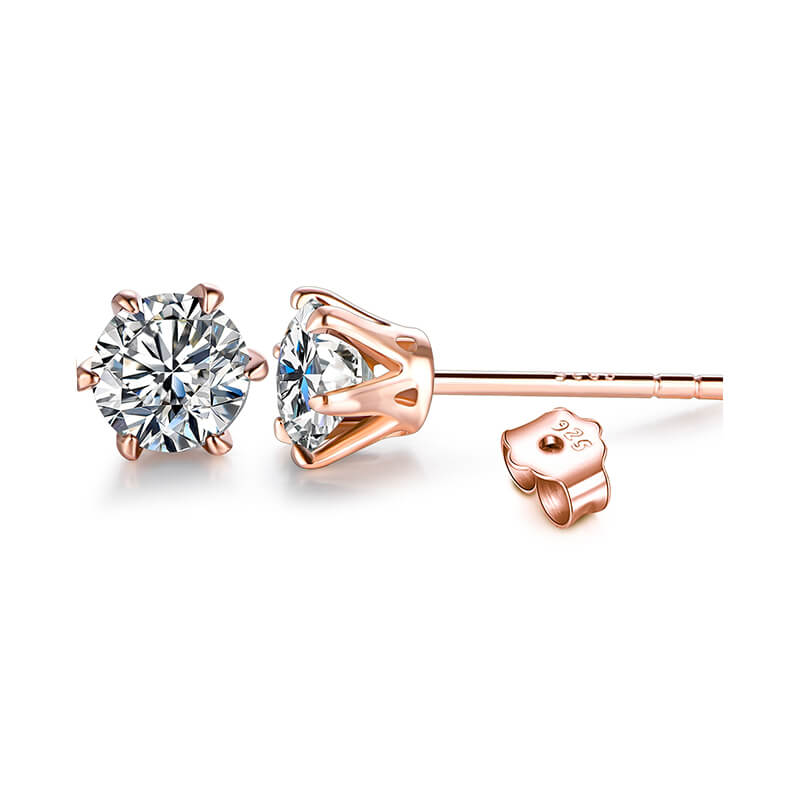 Solitaire Moissanite Six Prong Sterling Silver Stud Earrings - Image 9