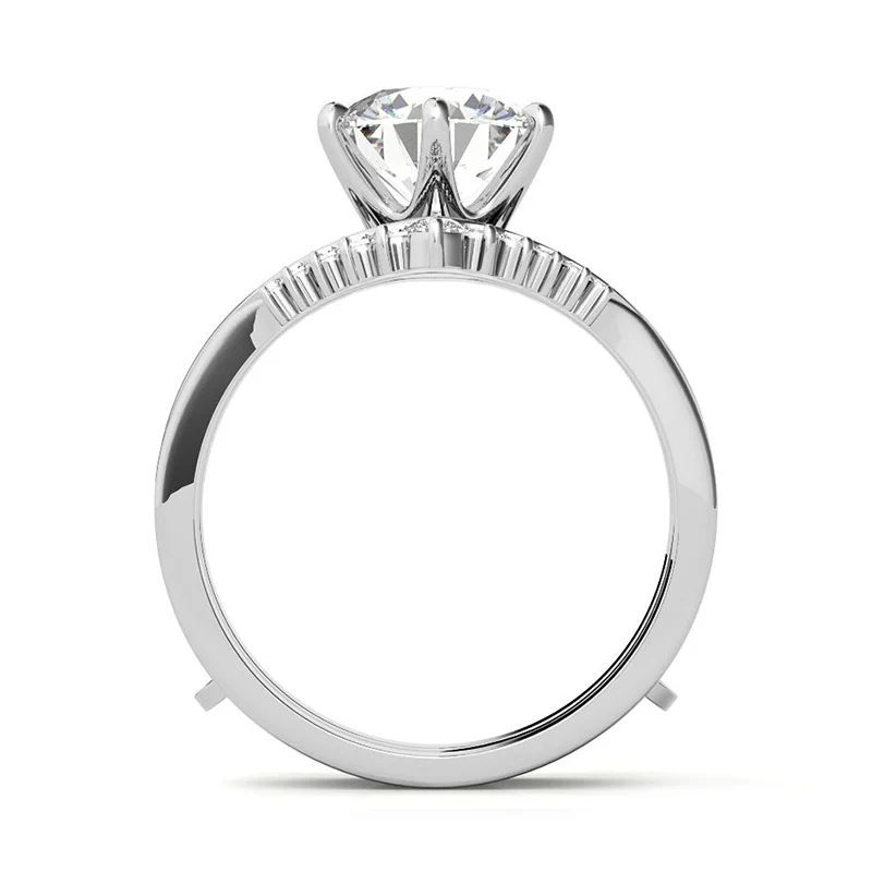 Solitaire Moissanite With Enhancer Shank Bridal Engagement Ring Set - Image 4