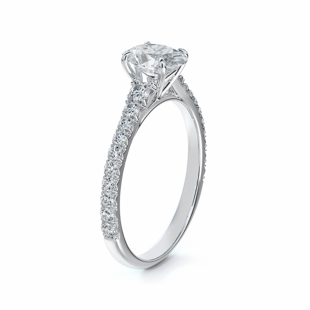 Solitaire Oval Cut Moissanite Pave Gold Engagement Ring - Image 9