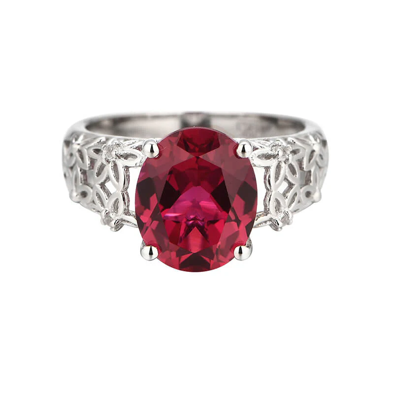 Solitaire Oval Ruby Vintage Engagement Ring In Sterling Silver - Image 2