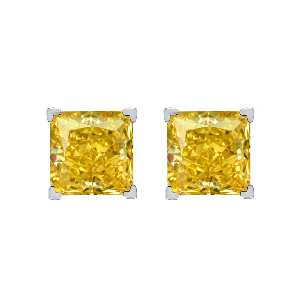 Solitaire Princess-Cut Lab-Sapphire Sterling Silver Stud Earrings - Image 4