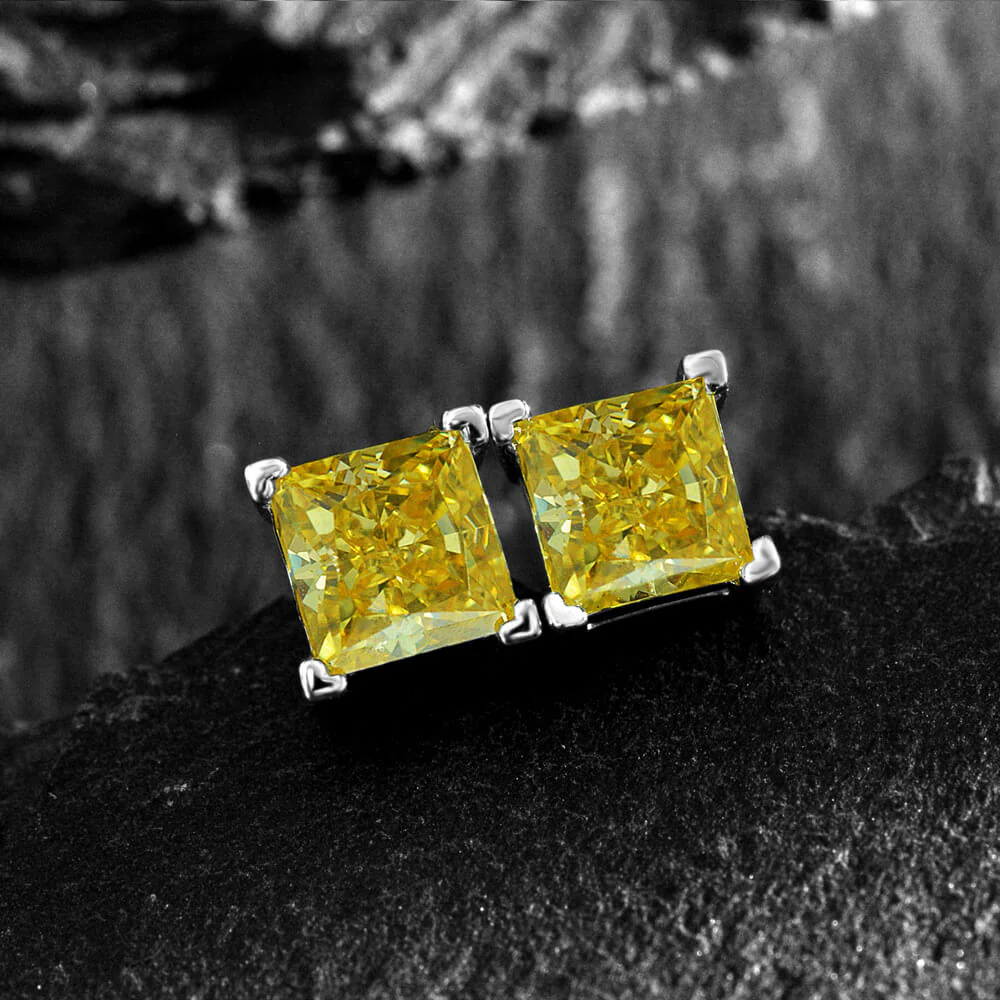 Solitaire Princess-Cut Lab-Sapphire Sterling Silver Stud Earrings - Image 5