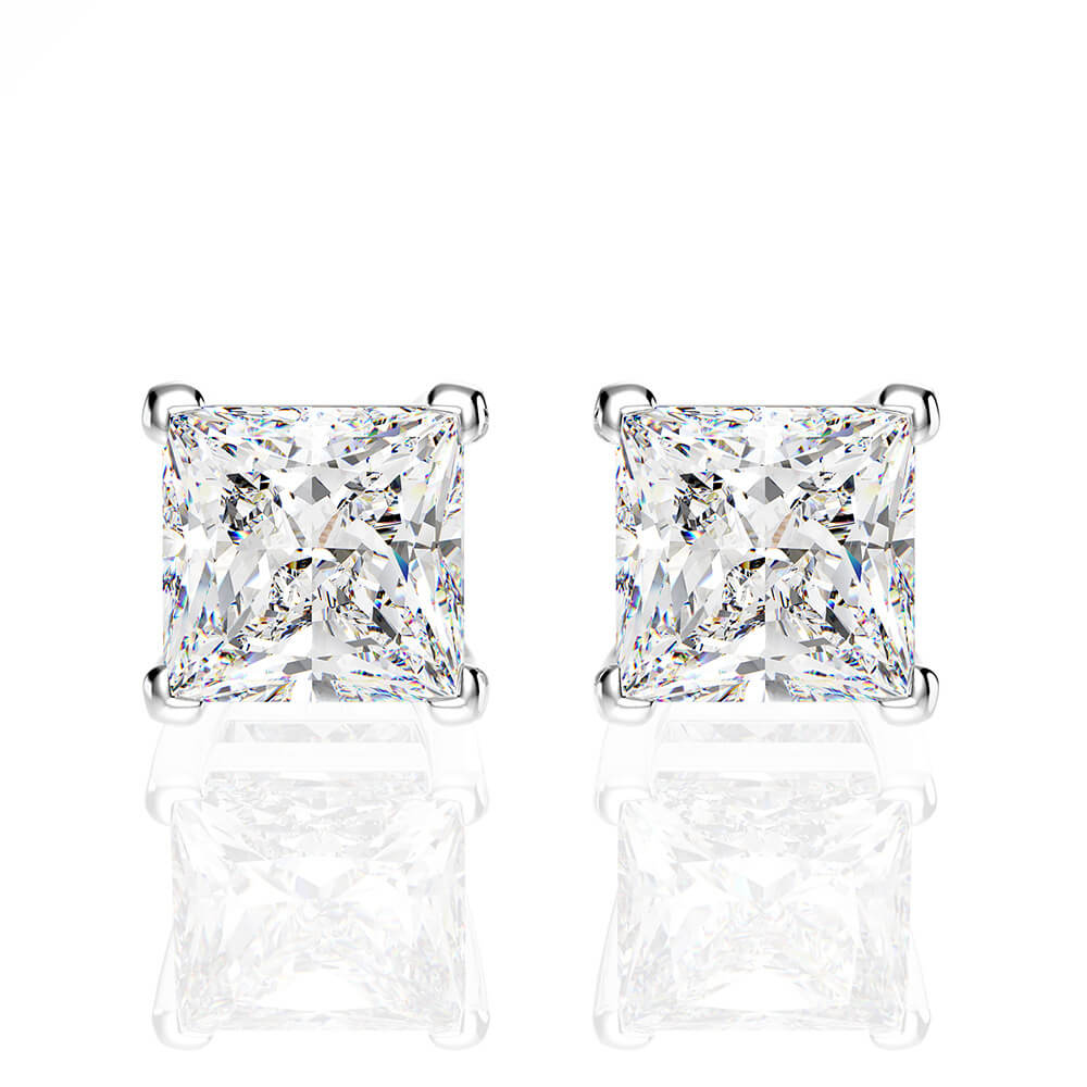 Solitaire Princess-Cut Lab-Sapphire Sterling Silver Stud Earrings - Image 6