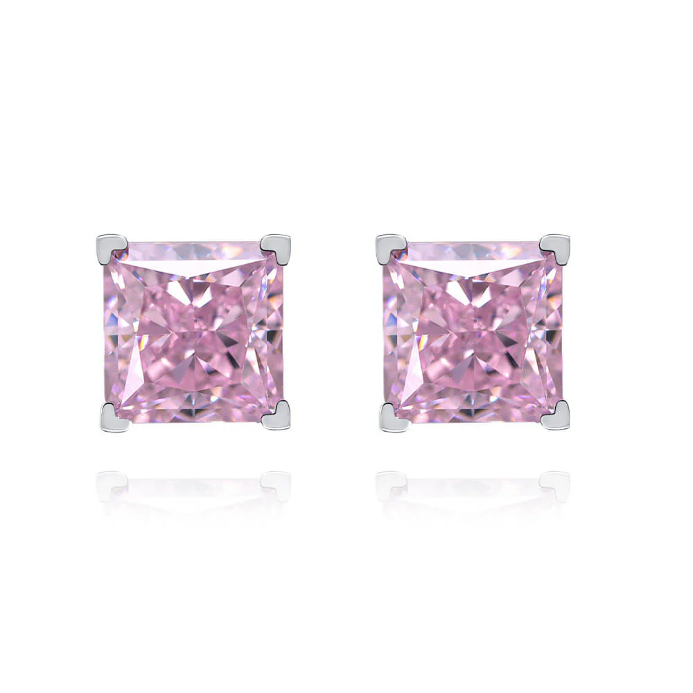 Solitaire Princess-Cut Lab-Sapphire Sterling Silver Stud Earrings - Image 7