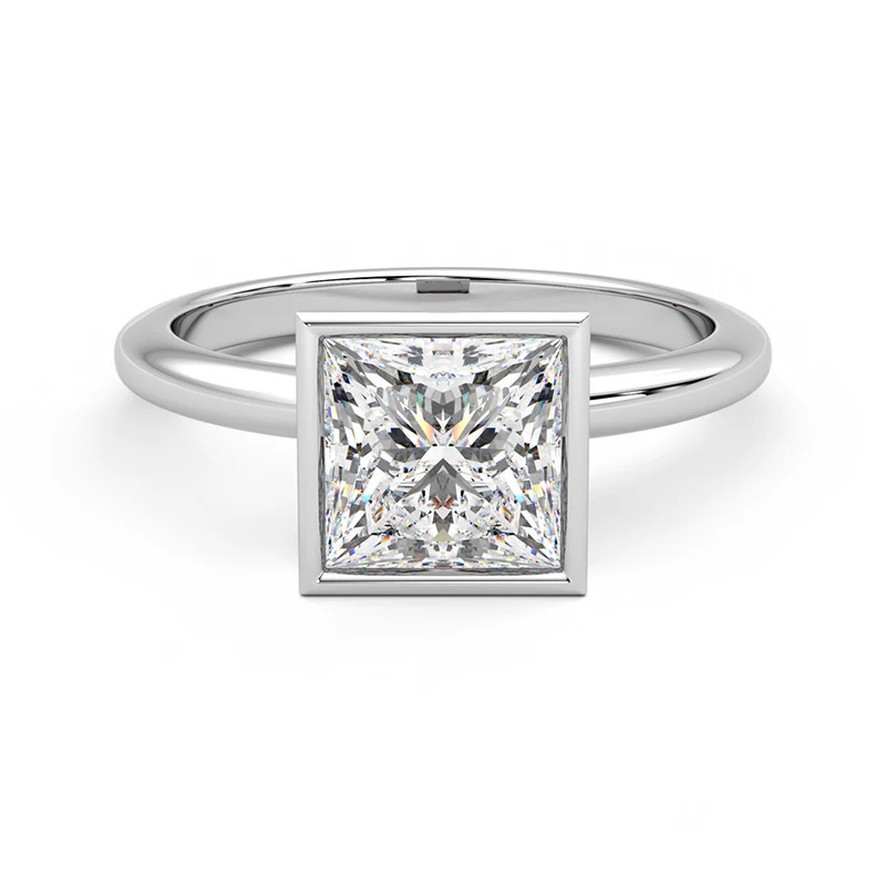 Solitaire Princess Cut Moissanite Bezel Set Engagement Ring