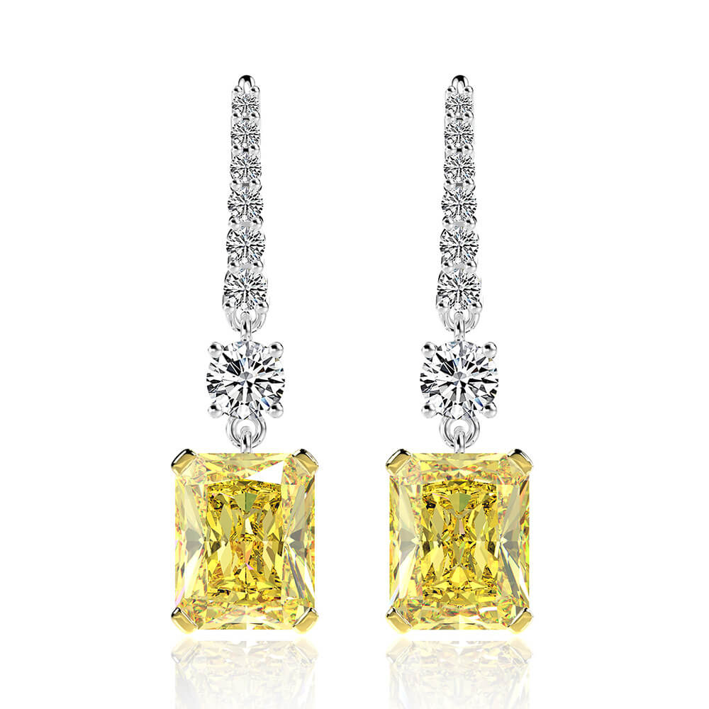 Solitaire Radiant-Cut Lab-Sapphire Sterling Silver Drop Earrings - Image 6