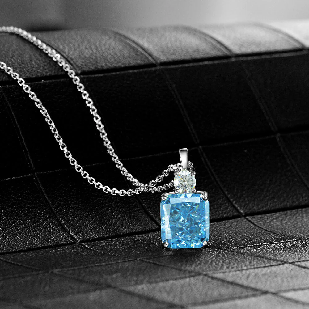 Solitaire Radiant-Cut Lab-Sapphire Sterling Silver Necklace Pendant - Image 2