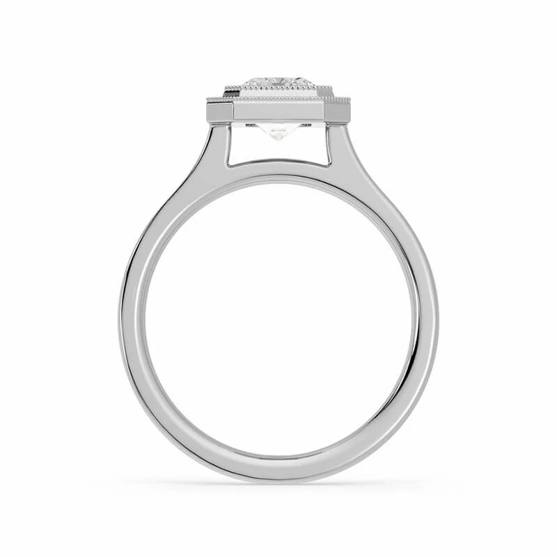 Solitaire Radiant Moissanite Milgrain Bezel Set Engagement Ring - Image 4