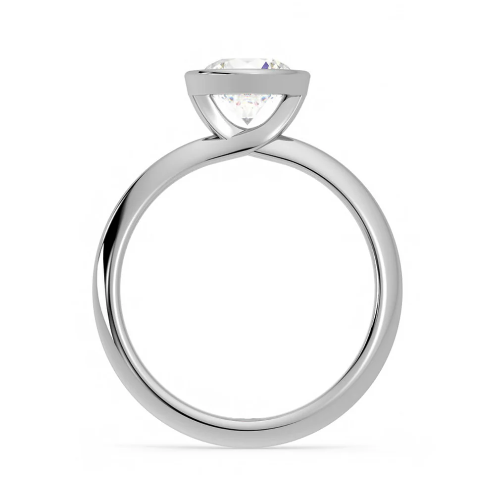 Solitaire Round Moissanite Bezel Set Engagement Ring - Image 2