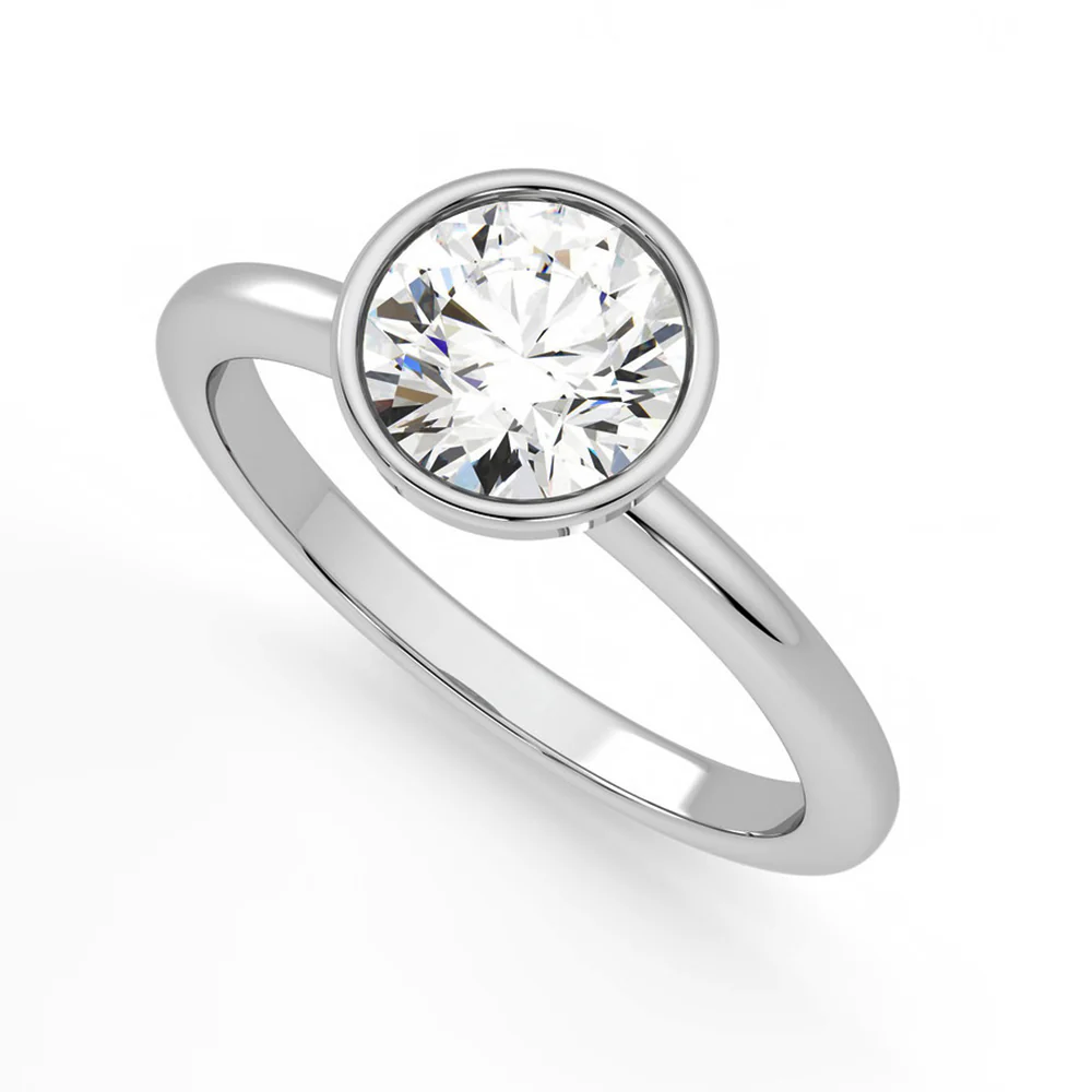 Solitaire Round Moissanite Bezel Set Engagement Ring - Image 3