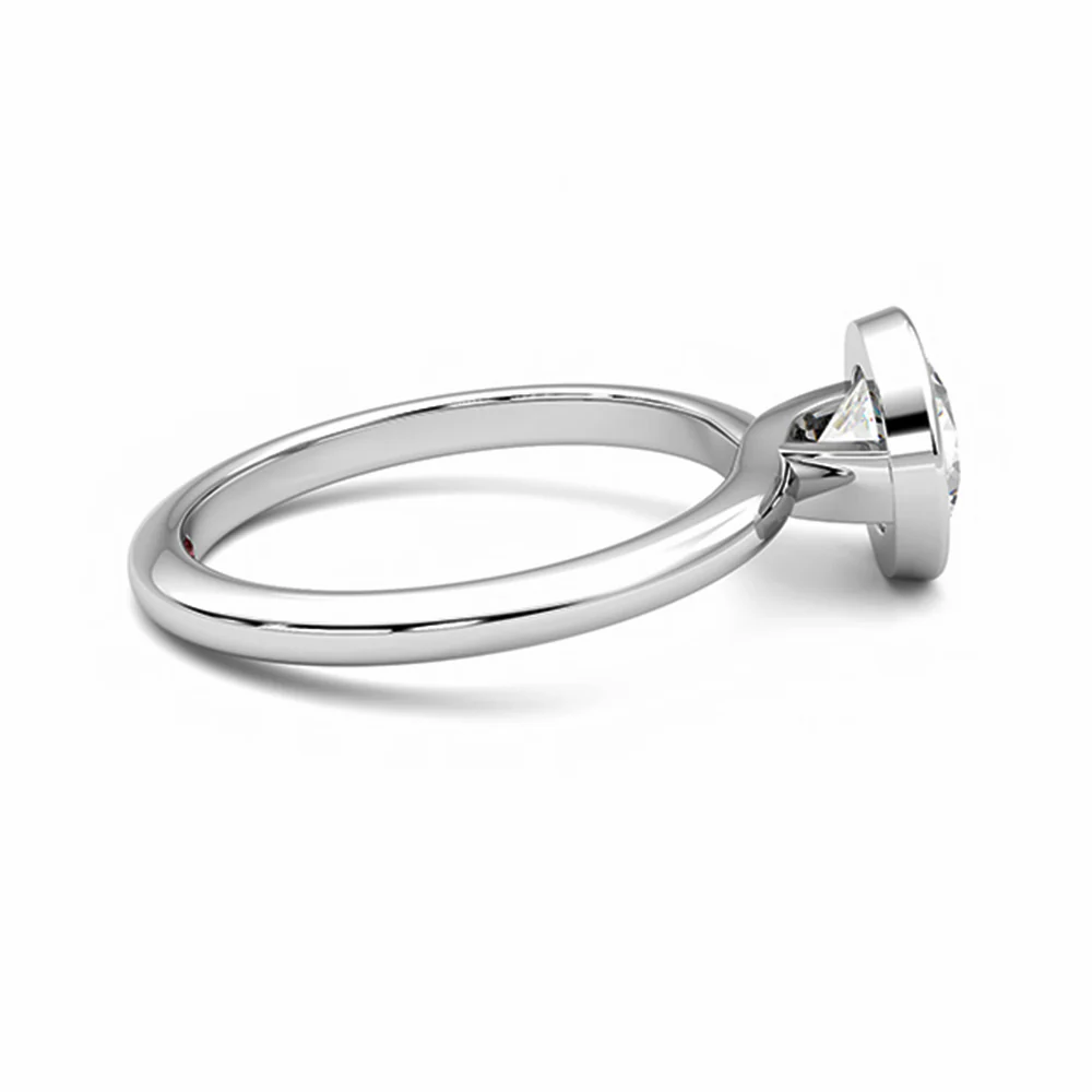 Solitaire Round Moissanite Bezel Set Engagement Ring - Image 4