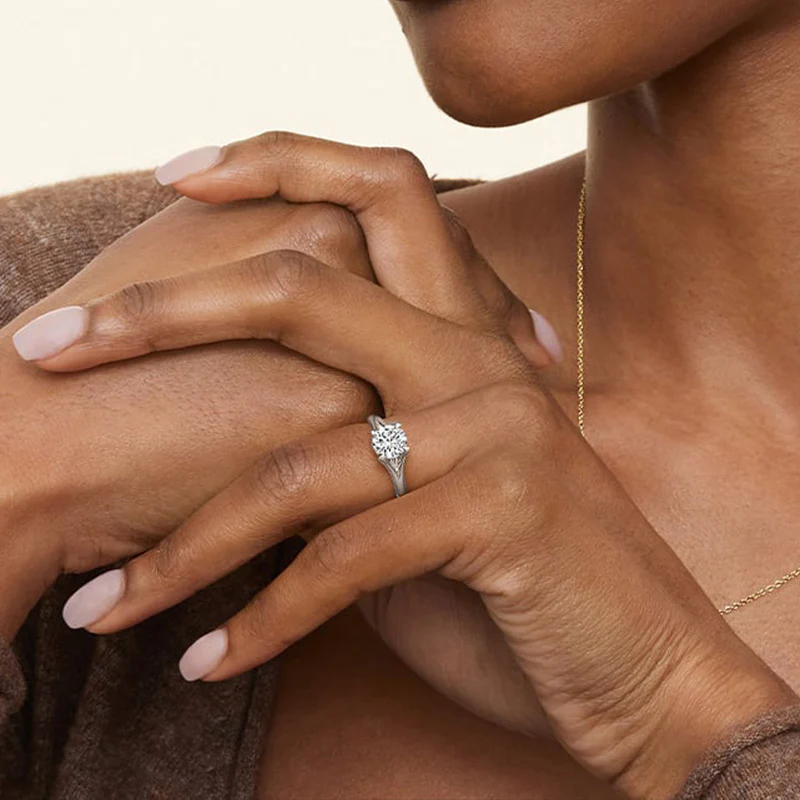 Solitaire Round Moissanite Petite Split Shank Engagement Ring - Image 5
