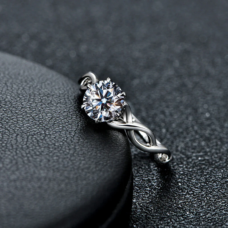 Solitaire Round Moissanite Vine Infinity Sterling Silver Engagement Ring - Image 4