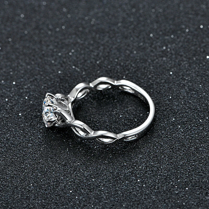 Solitaire Round Moissanite Vine Infinity Sterling Silver Engagement Ring - Image 6