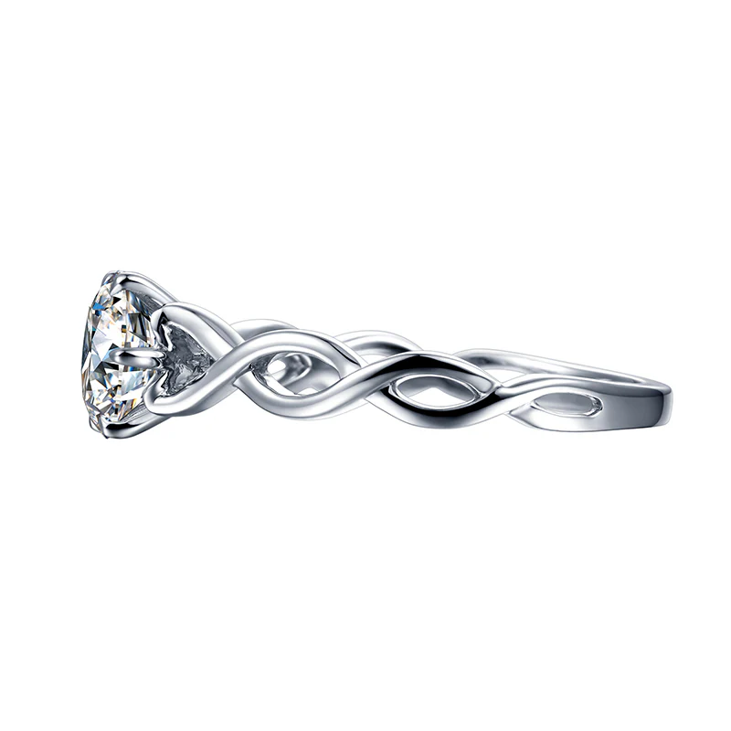 Solitaire Round Moissanite Vine Infinity Sterling Silver Engagement Ring - Image 7