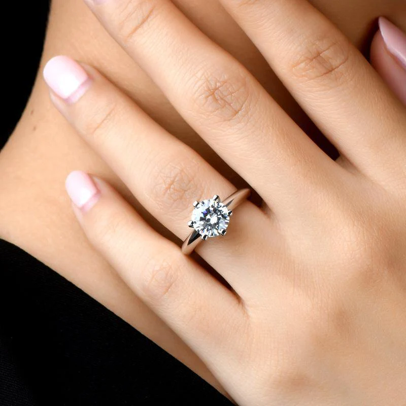 Sona Diamond Classic Six Prong Sterling Silver Ring - Image 3
