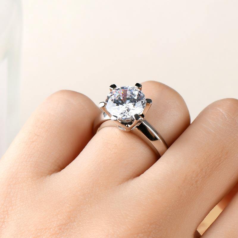 Sona Diamond Classic Six Prong Sterling Silver Ring - Image 4