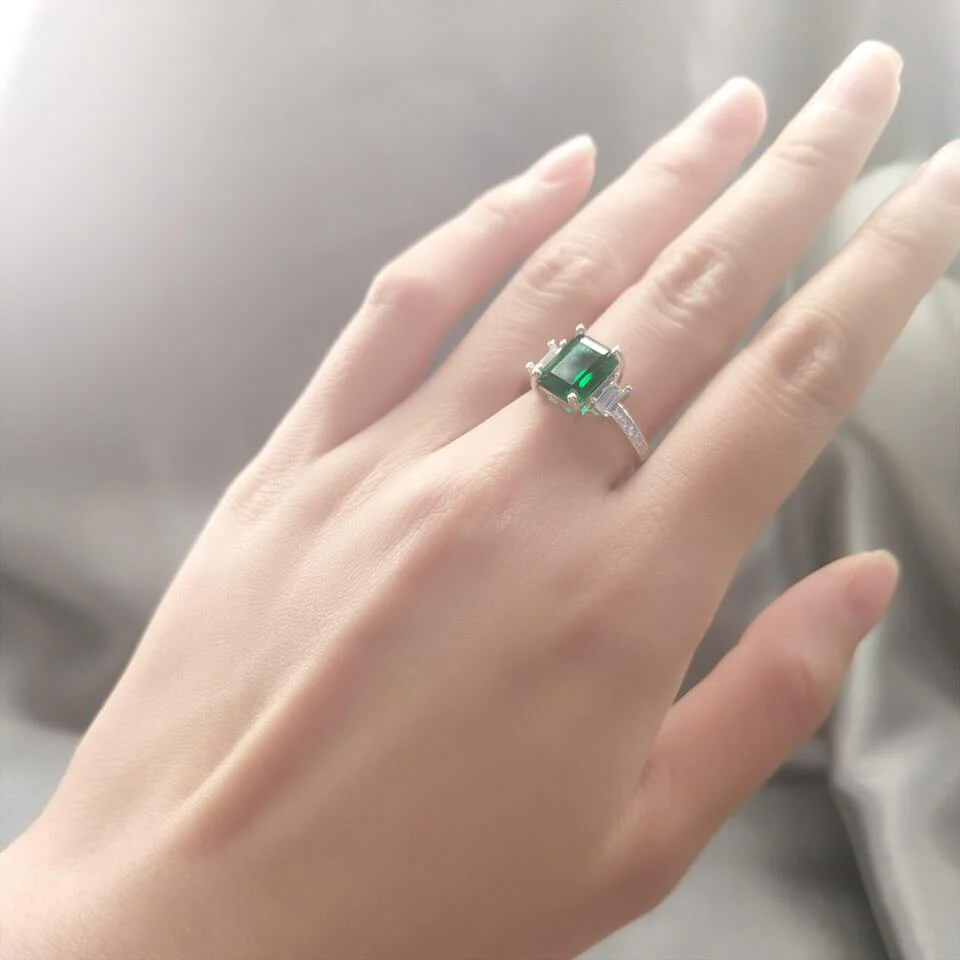 Square Birthstone Sterling Silver Ring - Image 7