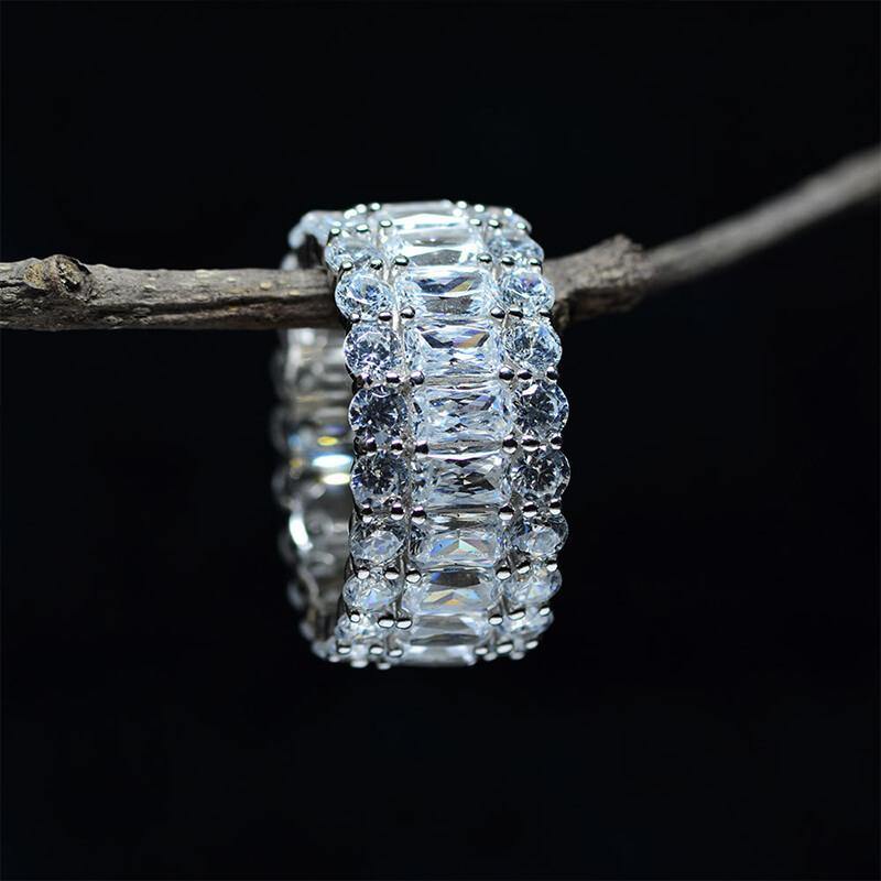 Stackable Square zirconia sterling silver Eternity Wedding Band Ring - Image 11
