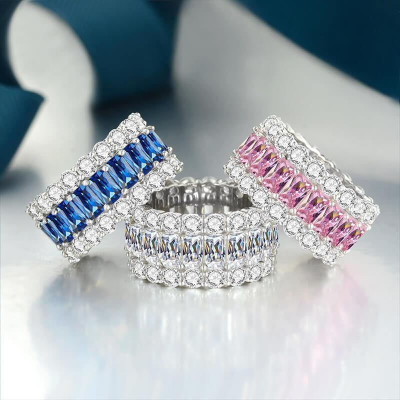 Stackable Square zirconia sterling silver Eternity Wedding Band Ring - Image 3