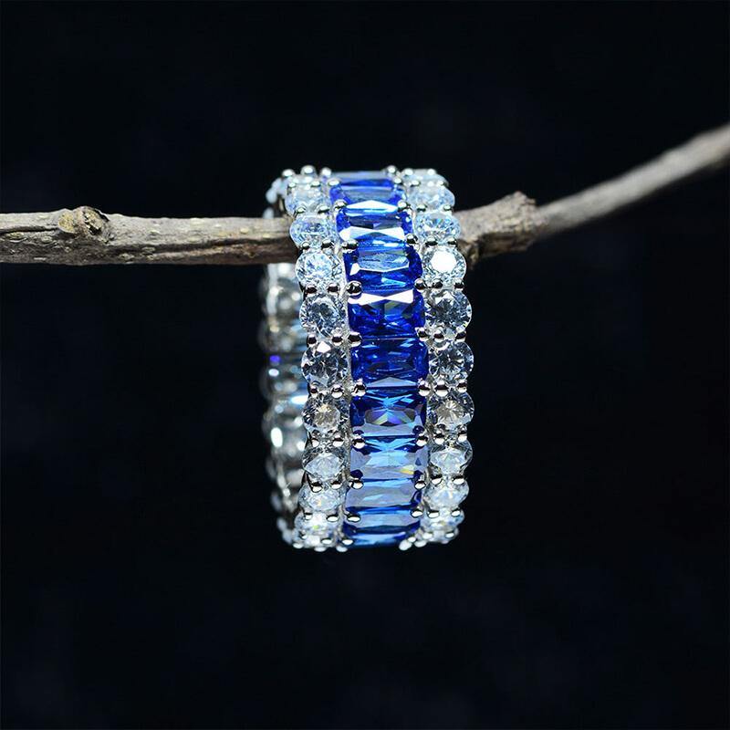 Stackable Square zirconia sterling silver Eternity Wedding Band Ring - Image 7