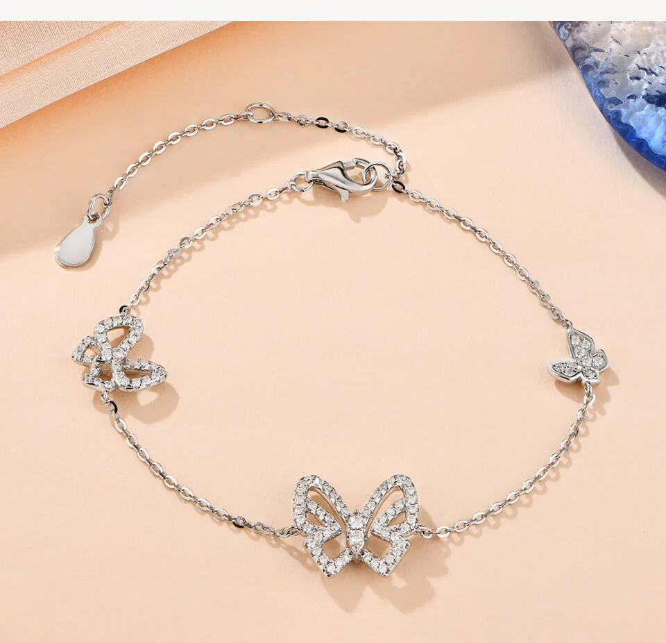 Three Butterfly Moissanite Sterling Silver Bracelet - Image 3