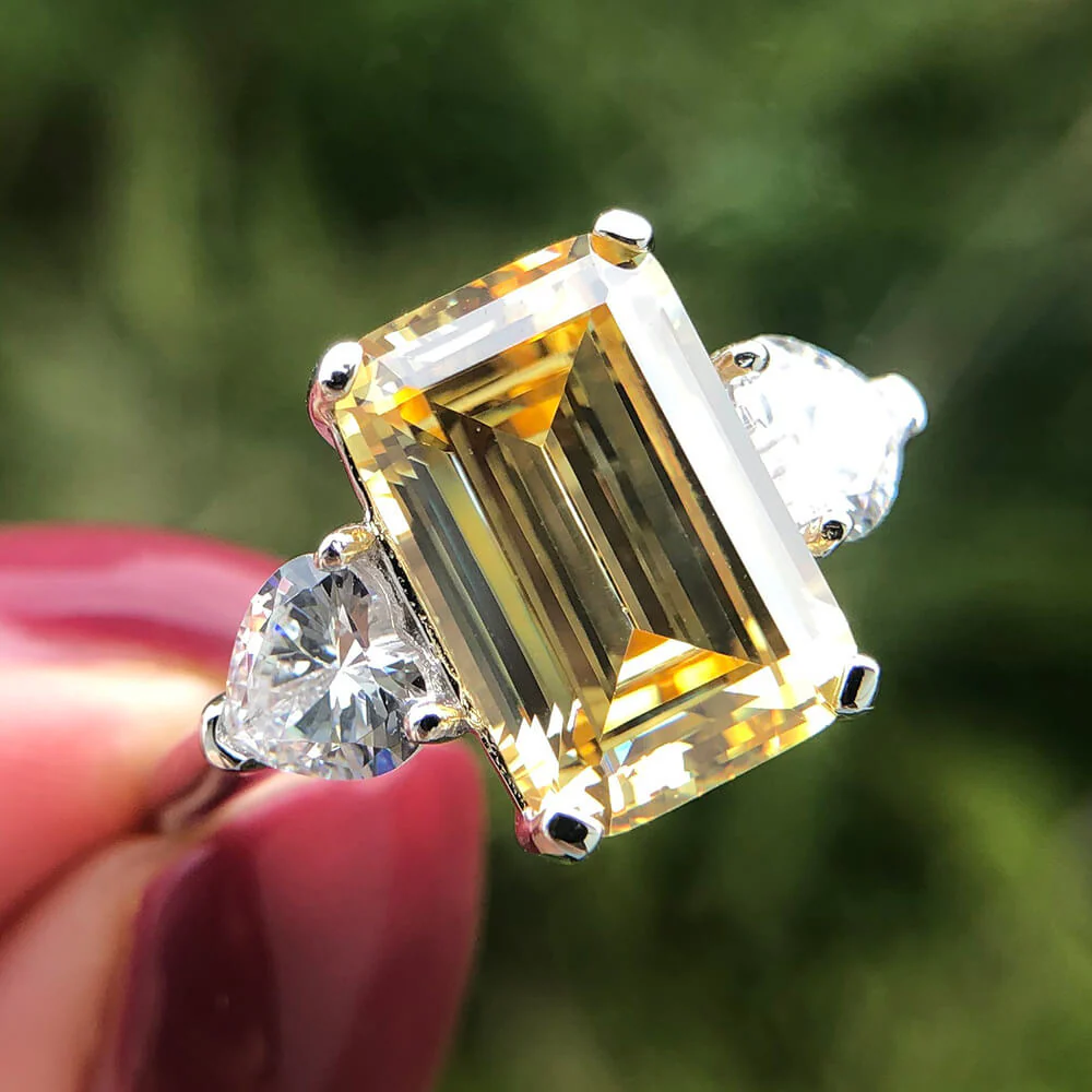 Three Stone Emerald-Cut Sapphire Sterling Silver Ring - Image 3