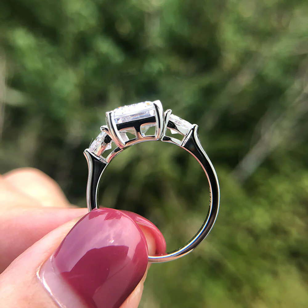 Three Stone Emerald-Cut Sapphire Sterling Silver Ring - Image 5