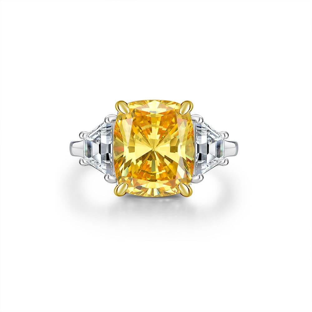 Three Stone Long Cushion Cut Sapphire Sterling Silver Ring - Image 2