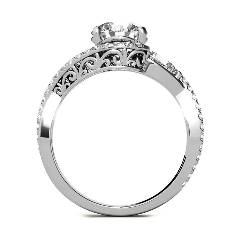 Three Stone Moissanite And Pear Side Stone Bypass Pave Engagement Ring - Image 5