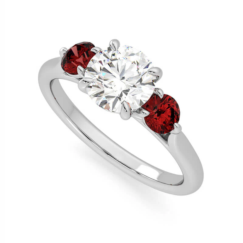 Three Stone Moissanite And Ruby Trilogy Engagement Ring - Image 2