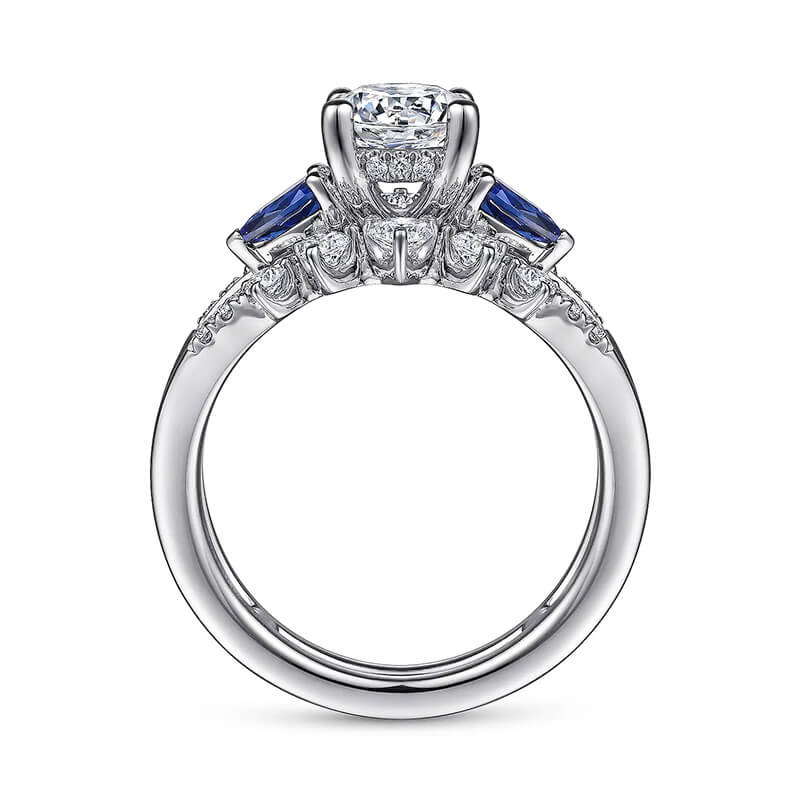 Three Stone Moissanite And Sapphire Enhanced Split Shank Engagement Ring - Image 3