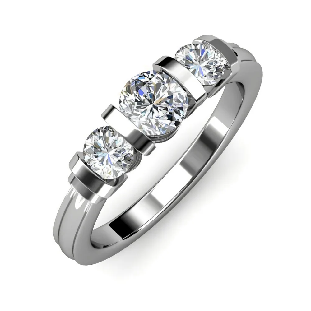Three Stone Moissanite Bar Set Engagement Ring - Image 2