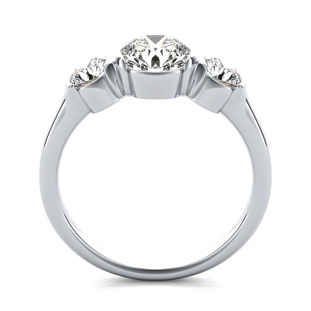 Three Stone Moissanite Half Bezel Engagement Ring - Image 2