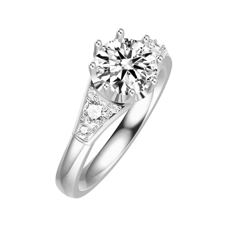 Three Stone Moissanite With Accents Engagement Ring - Image 2