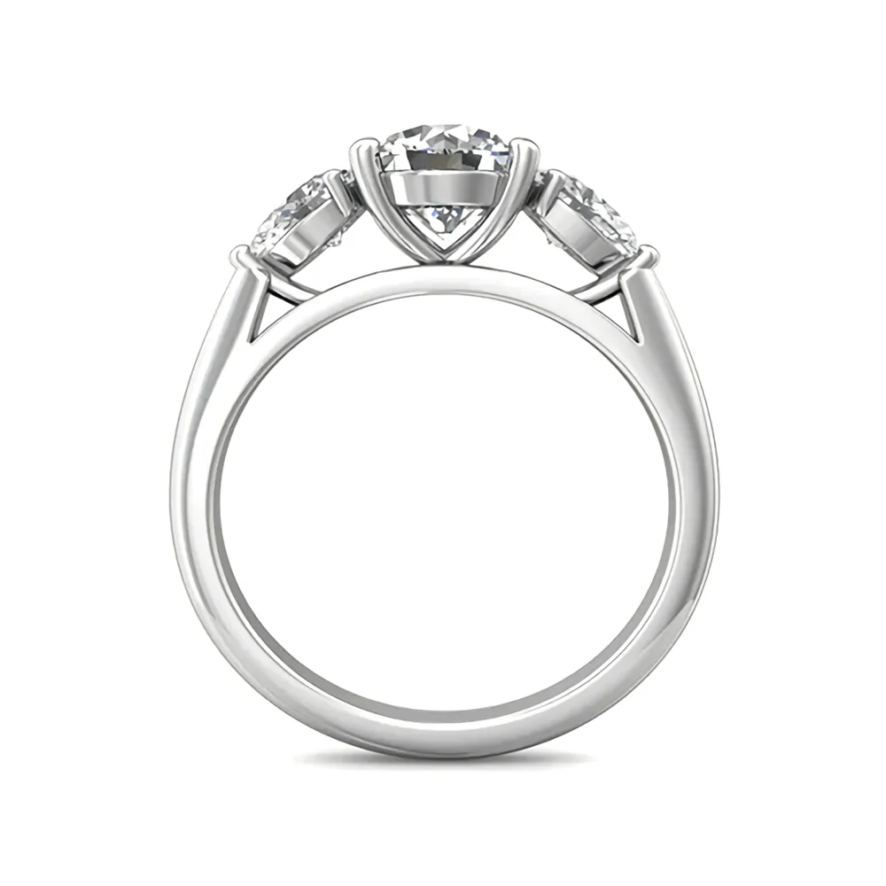 Three Stone Moissanite With Pear-Cut Accent Engagement Ring - Image 4