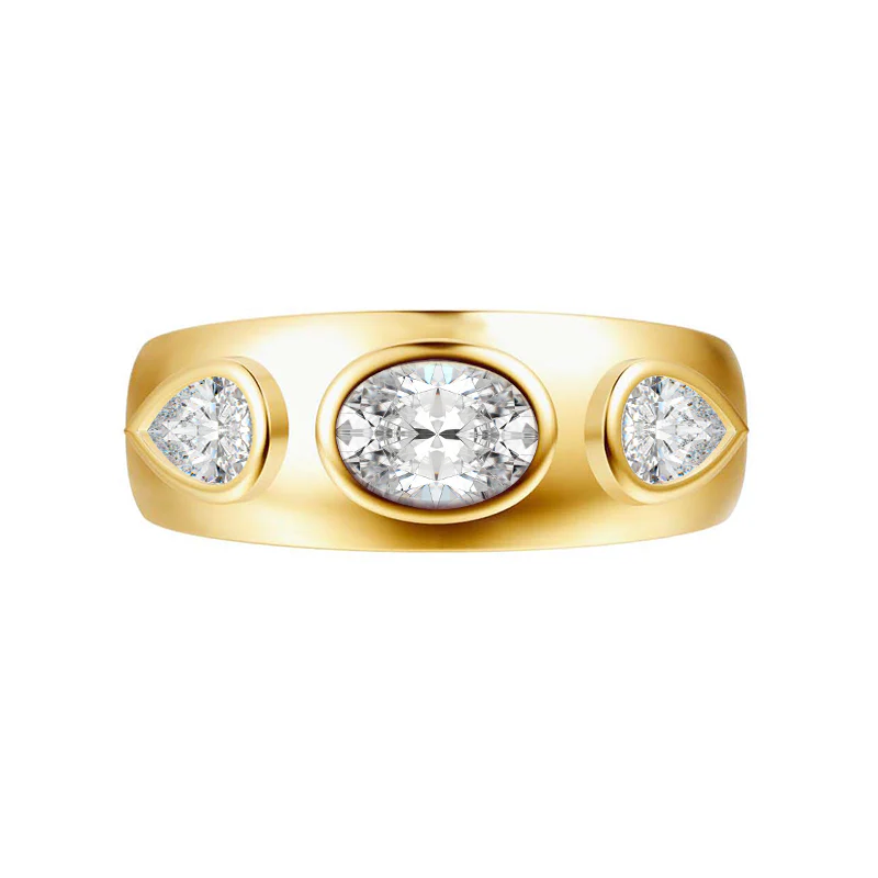 Three Stone Oval And Pear Moissanite Engagement Ring - Image 2
