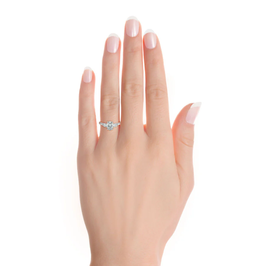 Three Stone Oval Cut Moissanite Pear Cut Side Stone Engagement Ring - Image 5