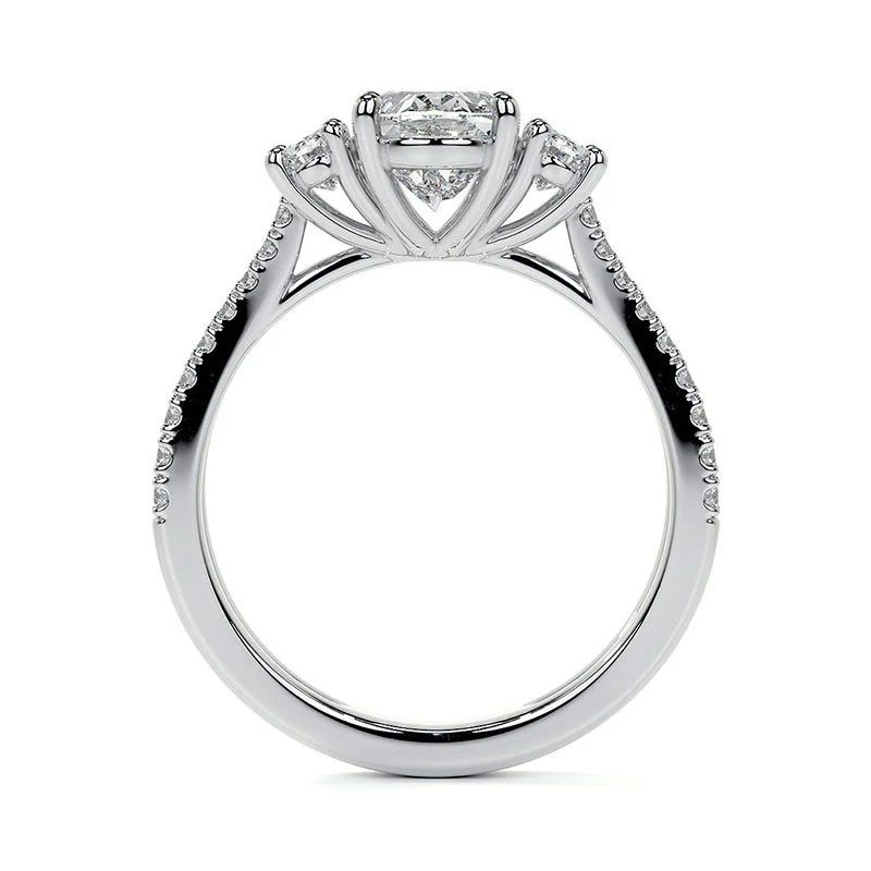 Three Stone Oval Moissanite Criss-Cross Pave Engagement Ring - Image 4