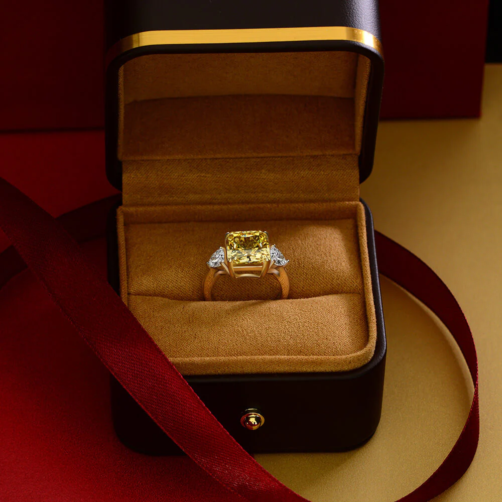 Three Stone Princess Cut Sapphire Two Tone Engagement Ring - Image 5