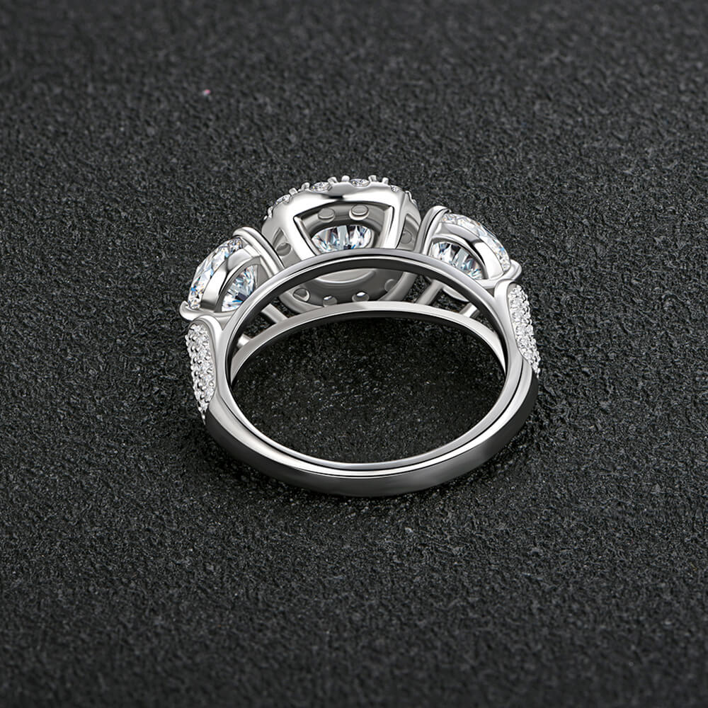 3CT Three Stone Round Cut Moissanite Engagement Ring - Image 7
