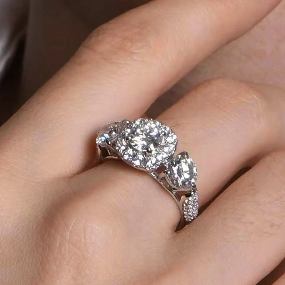 3CT Three Stone Round Cut Moissanite Engagement Ring - Image 9