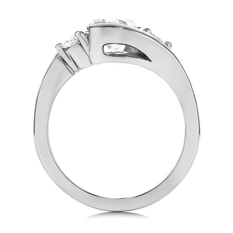 Three Stone Tension Set Moissanite Bypass Engagement Ring - Image 3