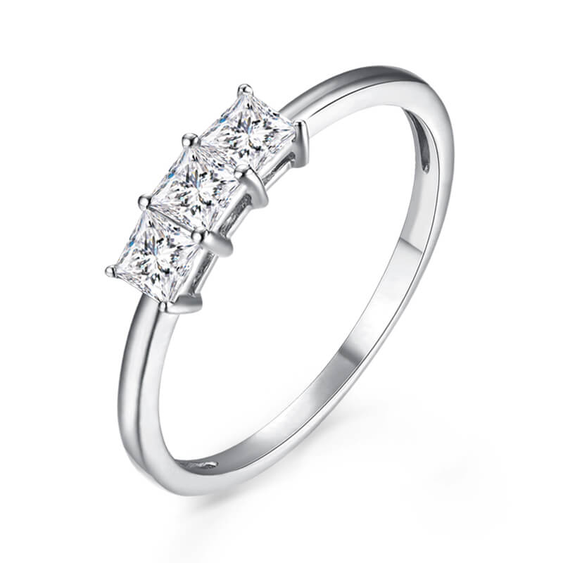 Tiny Three Stone Princess Moissanite Thin Engagement Ring - Image 2