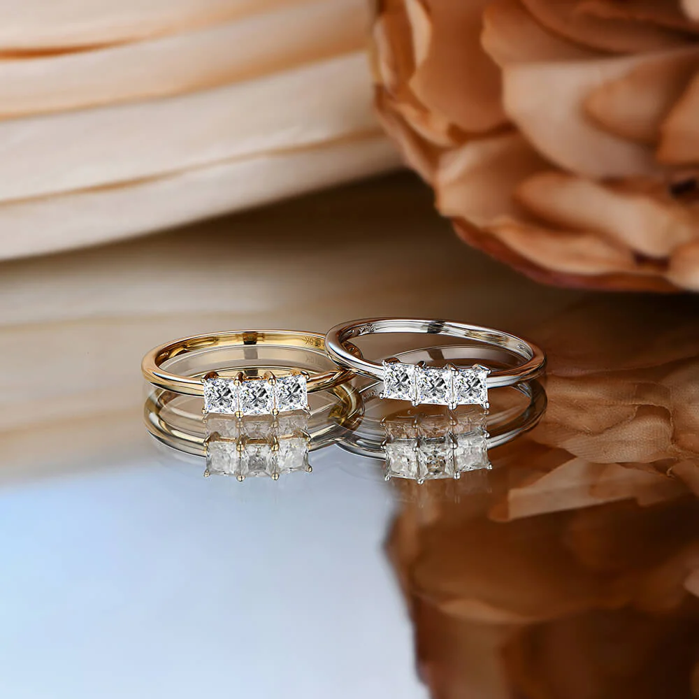 Tiny Three Stone Princess Moissanite Thin Engagement Ring - Image 3