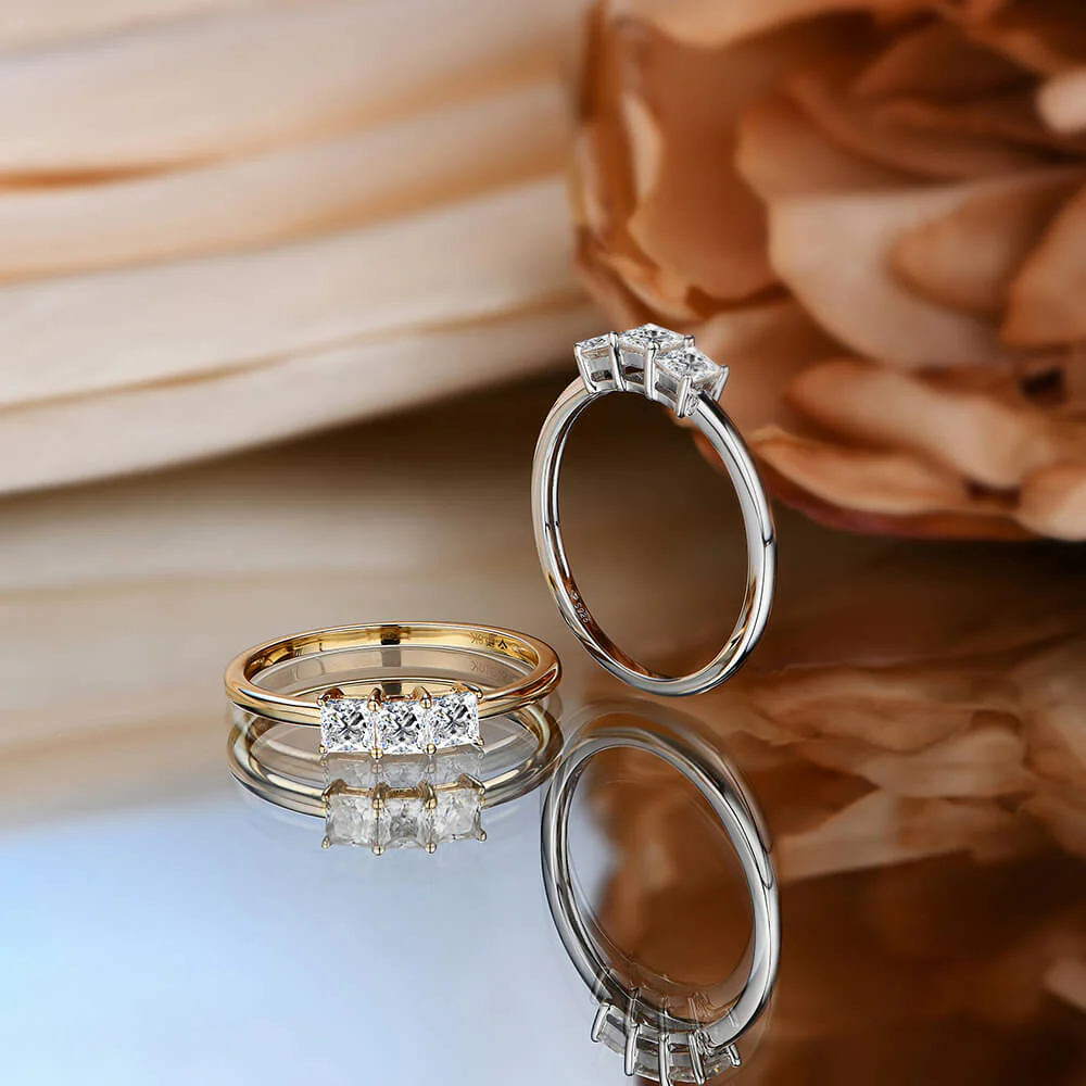 Tiny Three Stone Princess Moissanite Thin Engagement Ring - Image 4