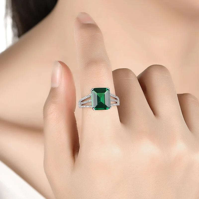 Triple Split Shank Emerald Pave Engagement Ring - Image 2