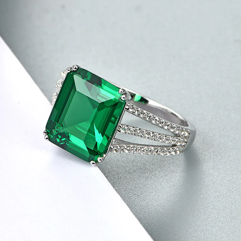 Triple Split Shank Emerald Pave Engagement Ring - Image 3